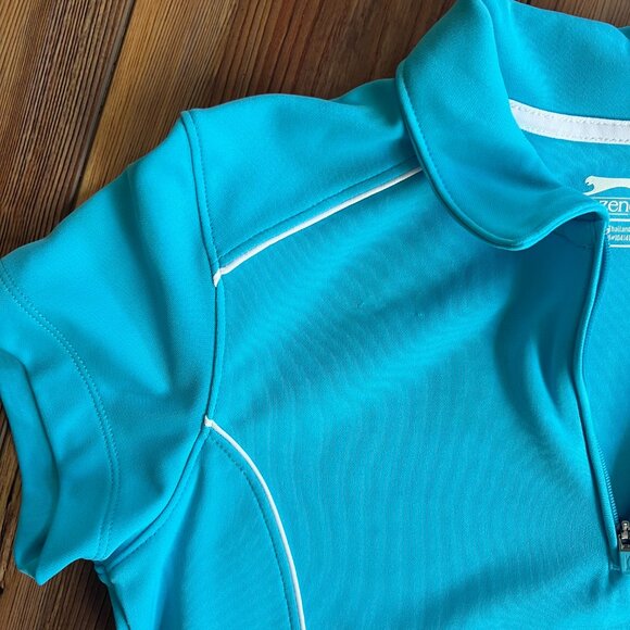 Slazenger Women’s Turquoise Blue Golf Polo with White Piping Short Sleeve Size S - Picture 5 of 10